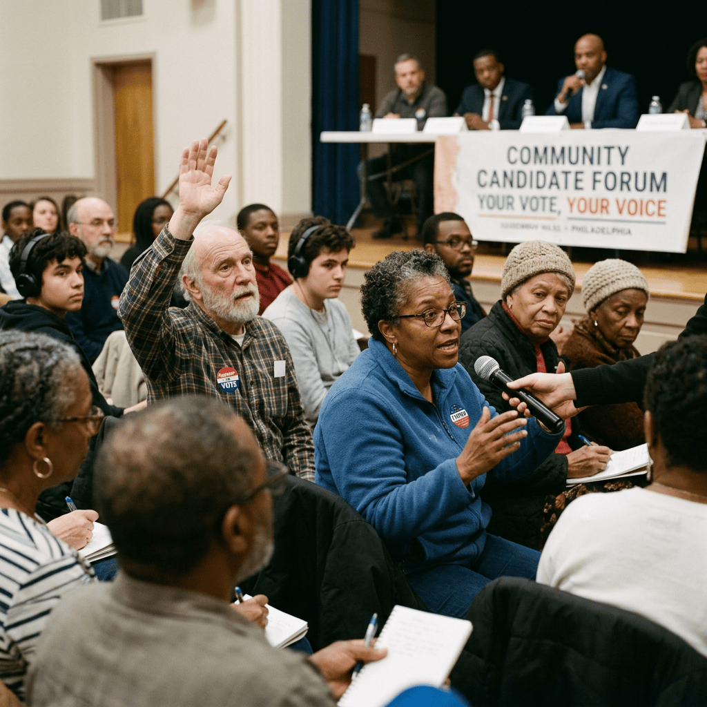 Residents question candidates at a Community Candidate Forum: Your Vote, Your Voice.